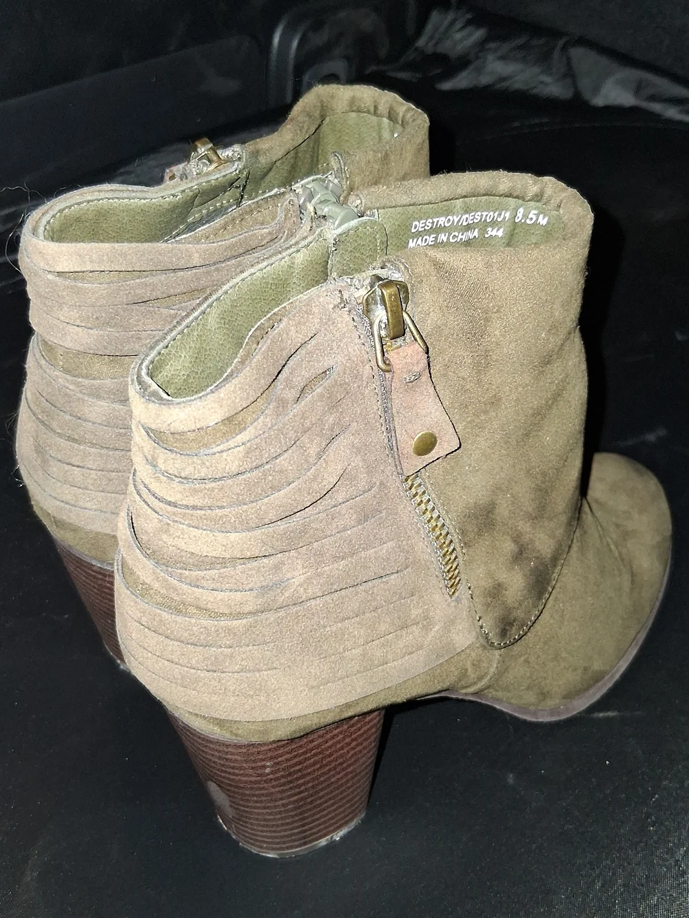 Madden Girl Olive Suede Ankle Booties with Stacked Heel